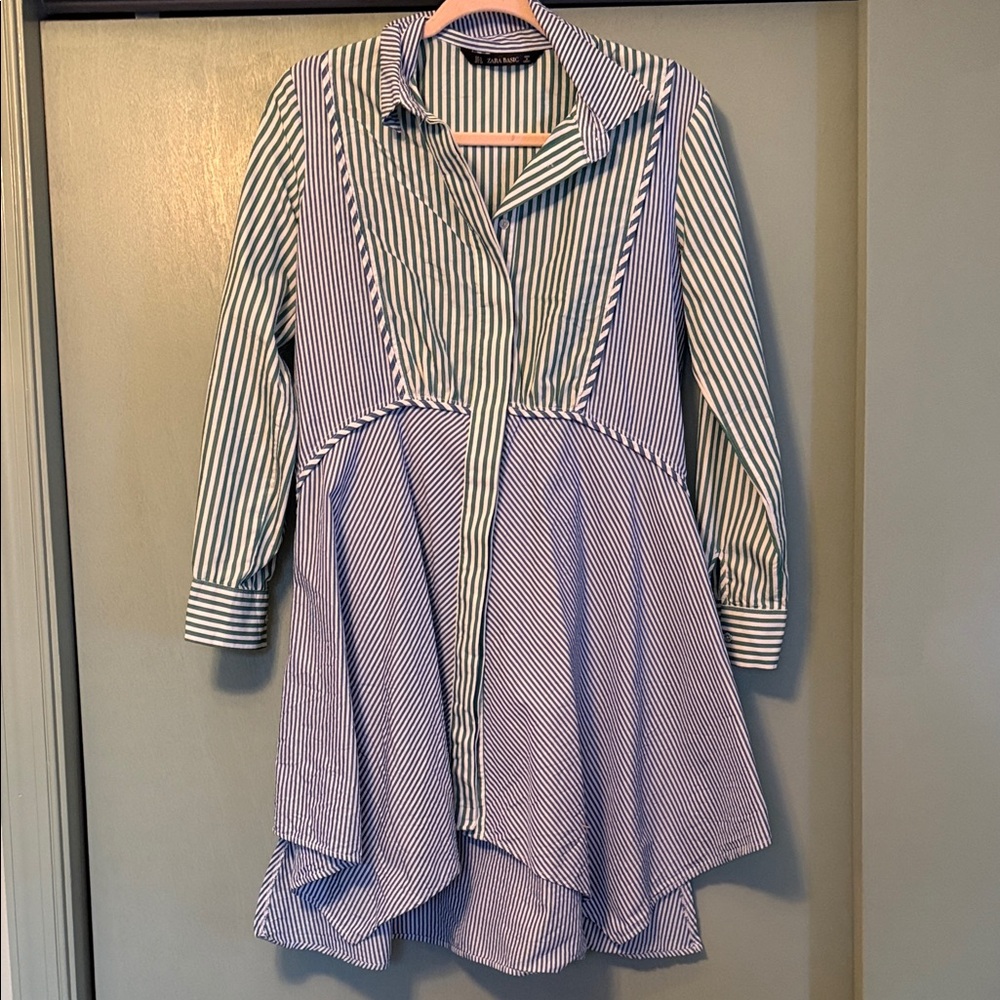 Zara Blue and White Striped Dress